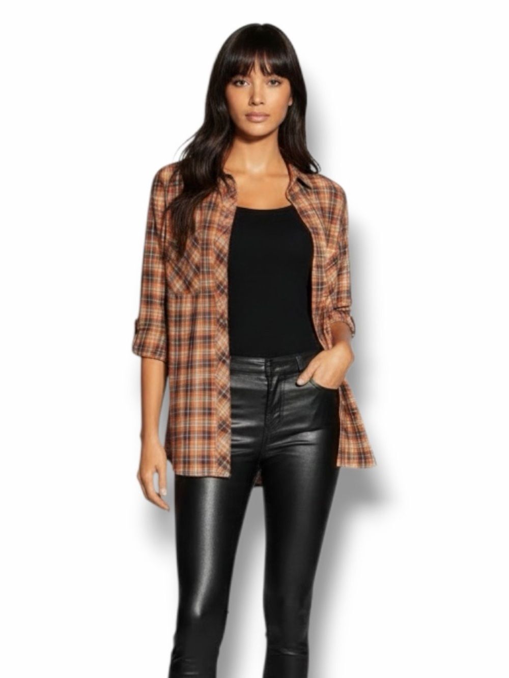Plaid Orange Blue Button Up Shirt Lg. Lightweight NWT